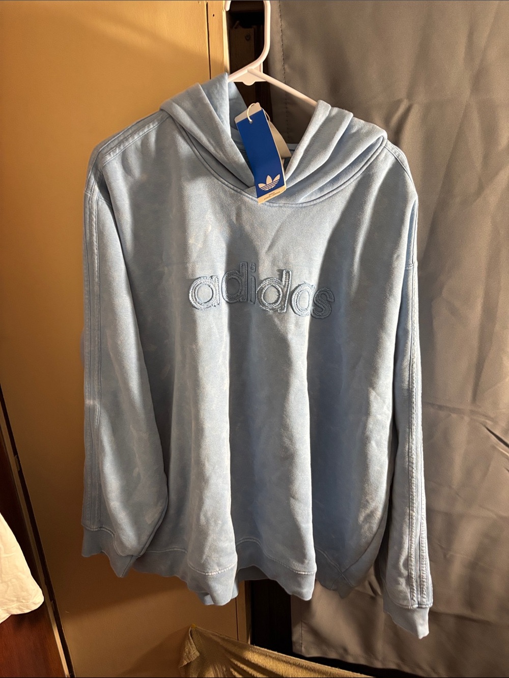 adidas Men’s Light Blue Velour Crewneck Hoodie